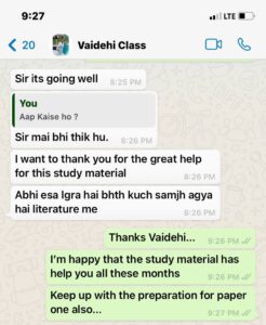 WhatsApp message from a Limitless Literature student after qualifying