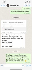 WhatsApp message from a Limitless Literature student after qualifying