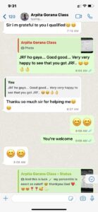 WhatsApp message from a Limitless Literature student after qualifying