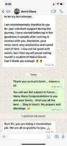 WhatsApp message from a Limitless Literature student after qualifying