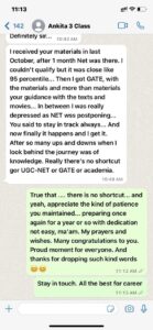 WhatsApp message from a Limitless Literature student after qualifying