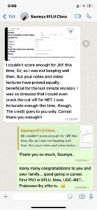WhatsApp message from a Limitless Literature student after qualifying
