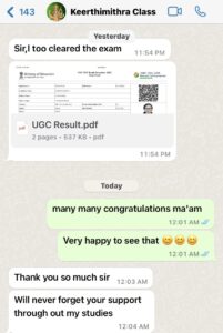 WhatsApp message from a Limitless Literature student after qualifying