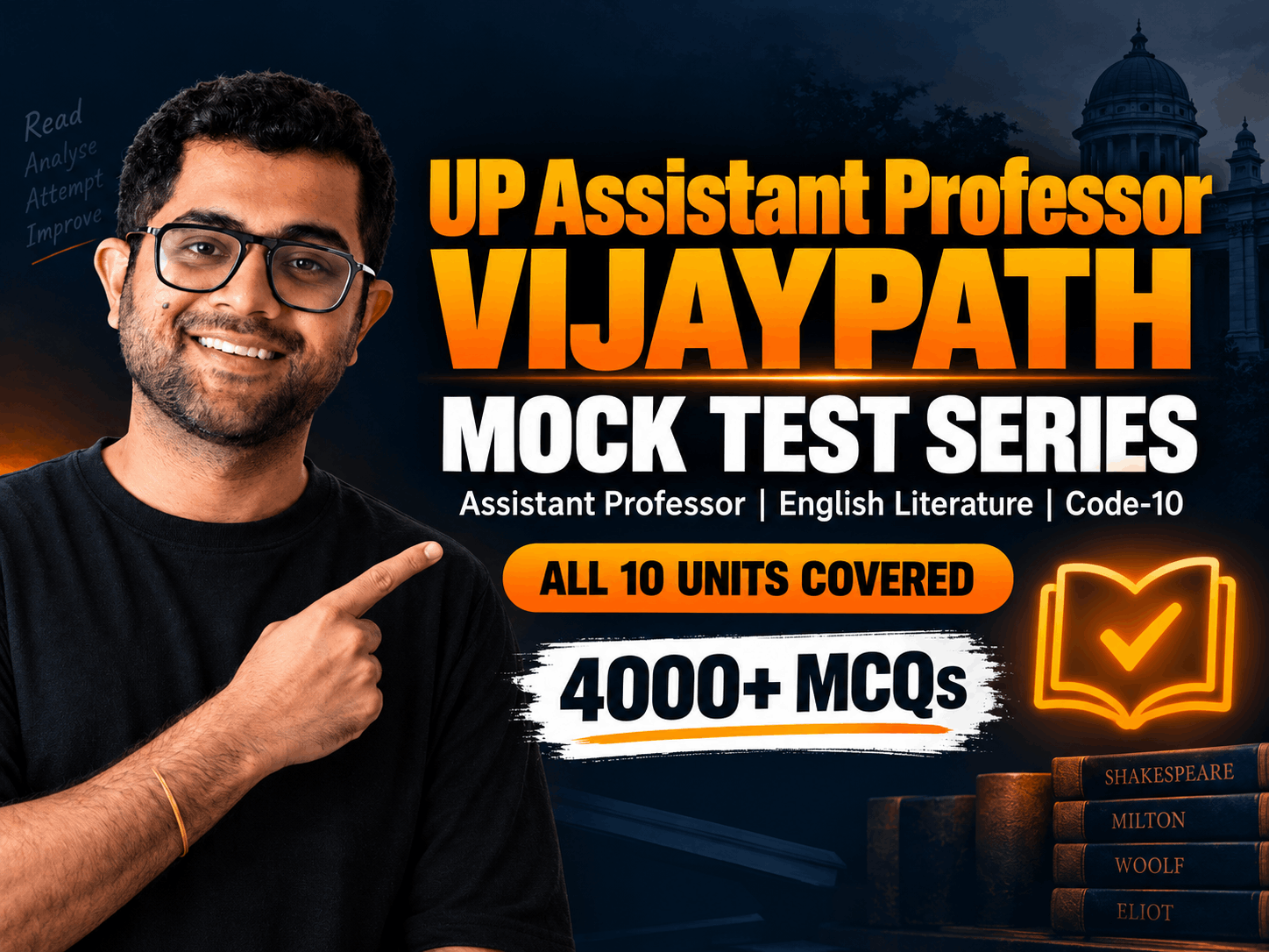 UP Assistant Professor Vijaypath Mock Test Series for English Literature Code-10 with 4000+ MCQs covering all 10 units