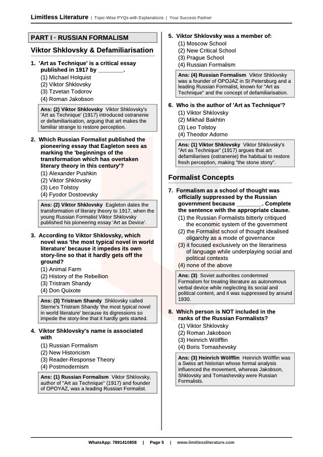 Literary Theory booklet sample page 2